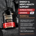 Panax Ginseng 15,000 mg - Red Korean Ginseng Supplement for Men - Extra Strength 10:1 Extract - Energy, Focus, Productivity & Performance - Natural & Vegan - Made in USA - 120 Capsules, 2 Month Supply 5