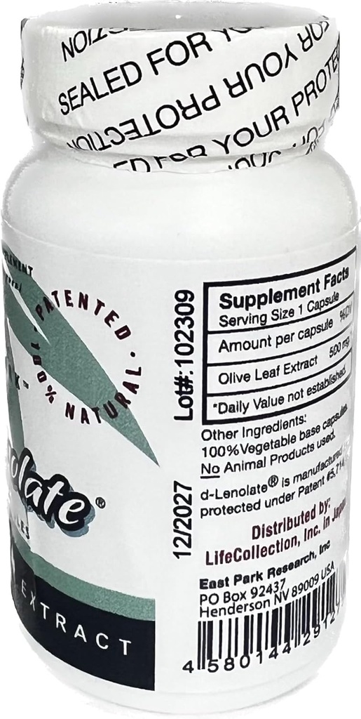 East Park Olive Leaf Extract (OLE) Super Strength d-Lenolate 500mg | 18% or More Oleuropein Immune System Booster | 60 Vegetarian Capsules (Non-GMO) 3