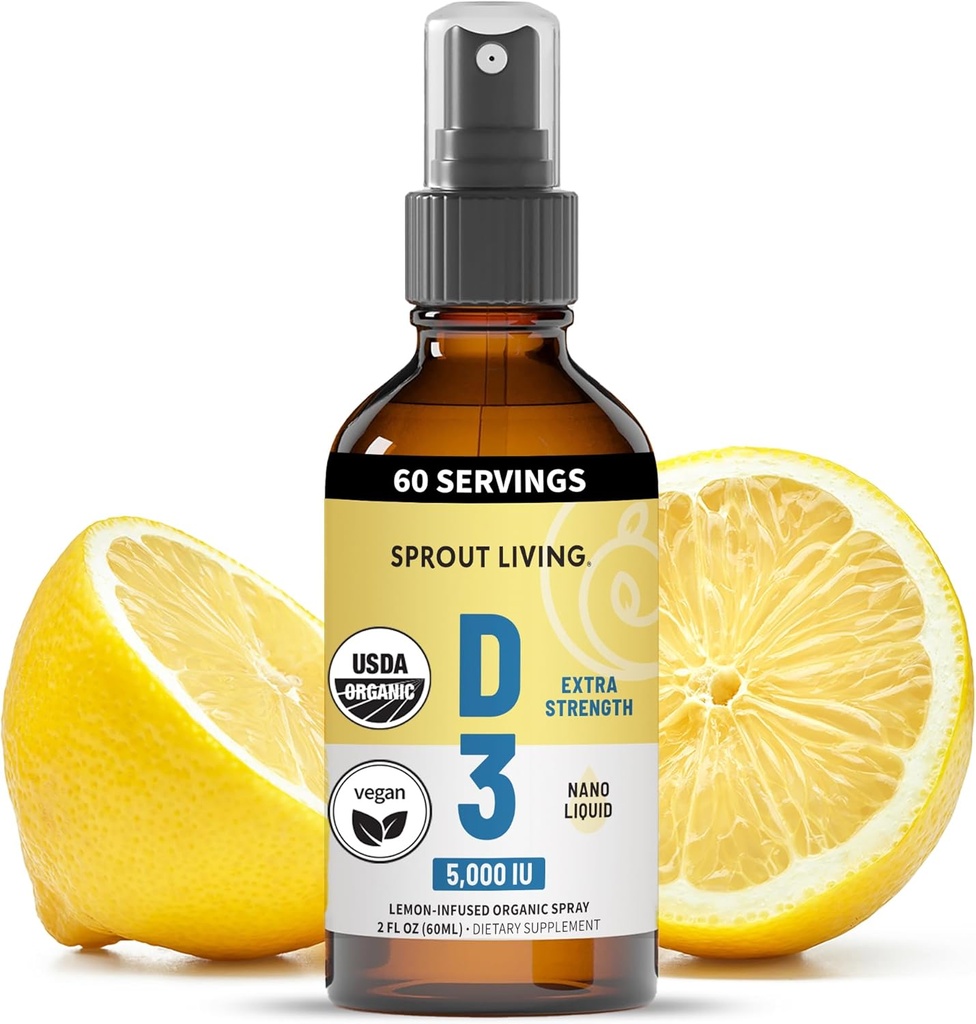 Sprout Living Organic Vitamin D3 5000 IU (Lichen) Spray for Immune Support & Bone Health | Trace Minerals with Real Lemon & Citrus Extract, Sugar Free (2 FL OZ, 60 Servings) 2