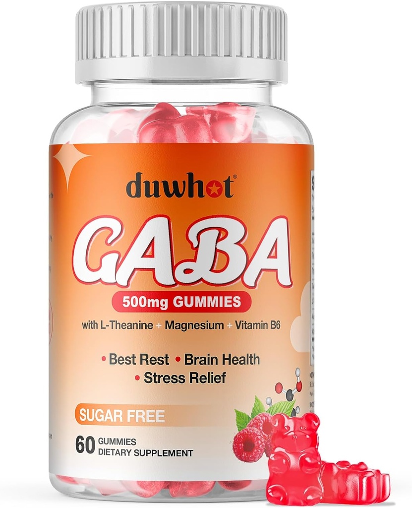 GABA Gummies 500mg for Cortisol Balance, Stress Relief Gummies for Adults Sleep, Brain, Immune Support, GABA Chewable Supplement with L-Theanine & Magnesium & Vitamin B6, Sugar Free, Vegan, 60 2