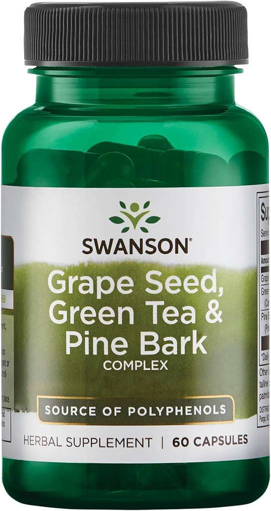 Swanson Grape Seed Green Tea & Pine Bark Complex Health Antioxidant Support Polyphenols OPCS Herbal Supplement 60 Capsules (Caps) 2