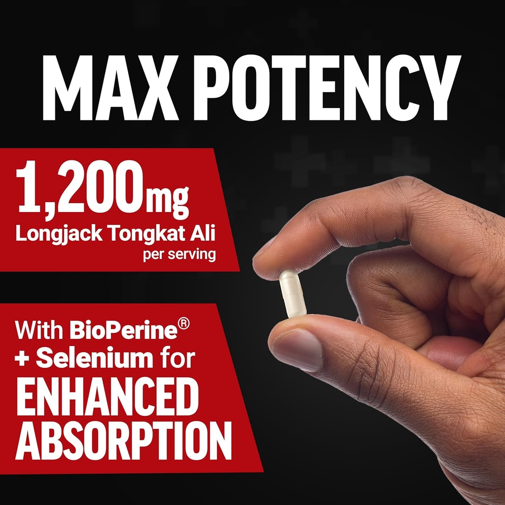 Force Factor Longjack Tongkat Ali Max, Tongkat Ali for Men, Male Stamina and Vitality Supplement Made with Key Natural Ingredients for Superior Absorption, 1200mg, 120 Capsules, 2-Pack 4