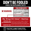 Force Factor Longjack Tongkat Ali Max, Tongkat Ali for Men, Male Stamina and Vitality Supplement Made with Key Natural Ingredients for Superior Absorption, 1200mg, 120 Capsules, 2-Pack 5