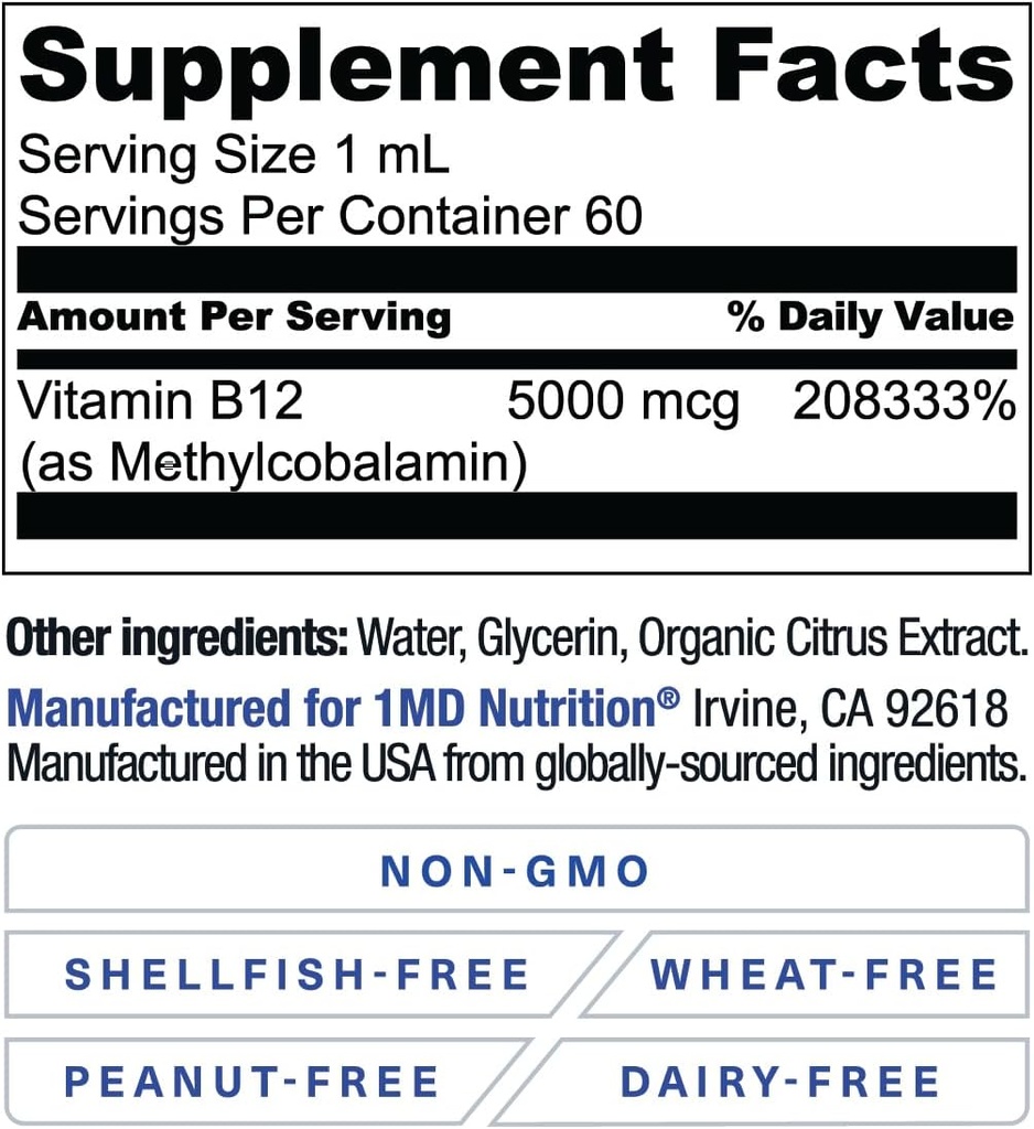 1MD Nutrition Vegan Vitamin B12 I 5000mcg Methylcobalamin Supplement | Energy, Immune Support 4