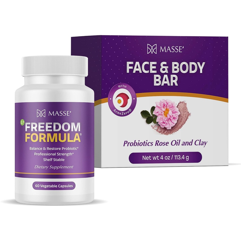 MASSE' Dietary Supplement for Probiotic Balance & Restore Formula and Sensitive Skin Face Wash with AcneZero Skin Cleanser 2