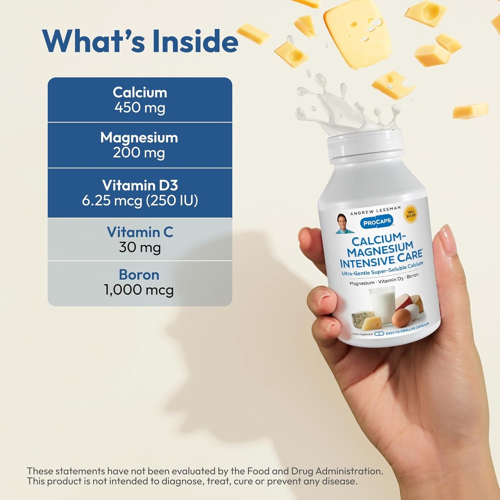 ANDREW LESSMAN Calcium Magnesium Intensive Care 250 Capsules - Bone and Skeleton Health Essentials. Easy to Swallow Capsules, Super Soluble Fine Powder. Gentle to Even The Most Sensitive Stomachs 4
