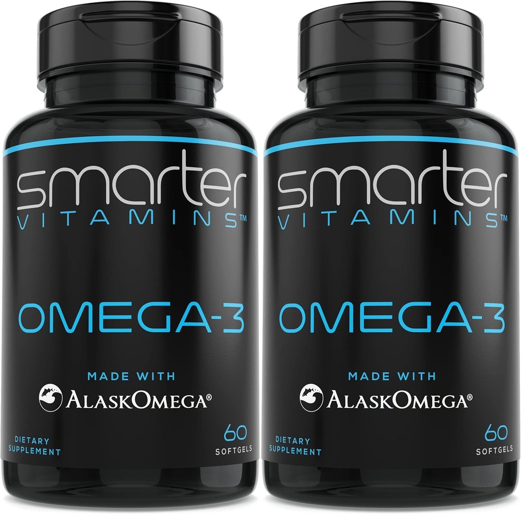 (2 Pack) Smarter Omega 3 Fish Oil, Berry Flavor, Burpless, Tasteless, 2000mg, Potent Triple Strength DHA EPA Brain OMEGA3, Made with AlaskOmega® 2