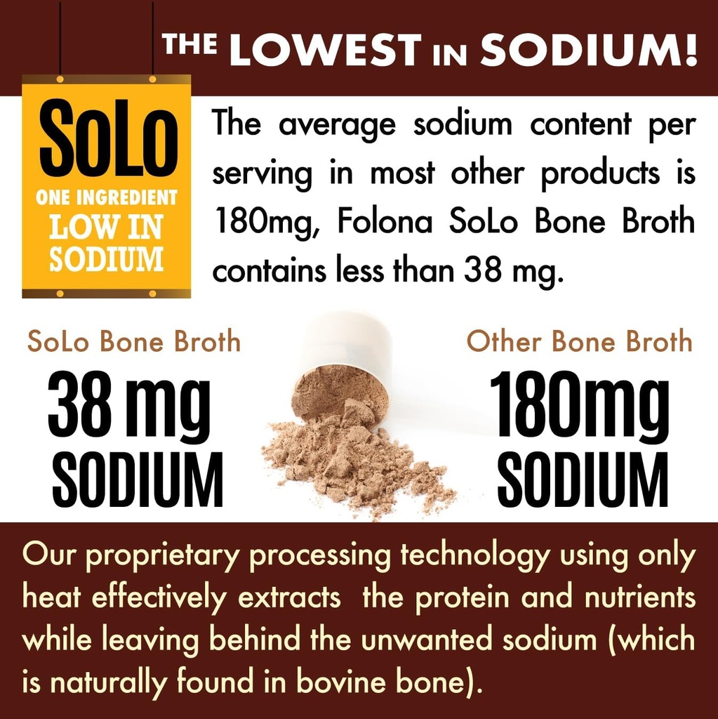 Solo Bone Broth Protein Collagen Powder Low Sodium, 16g Hydrolyzed Collagen Type I & III, for Healthy Skin, Nails, Hair, Joints & Digestion, Grass Fed, 1 lb (Canister - Net Wt. 1 lb. Powder) 5