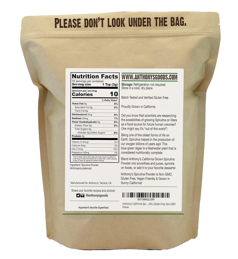 Anthony's California Spirulina Powder, 8 oz, Product of USA, Gluten Free, Non GMO 3