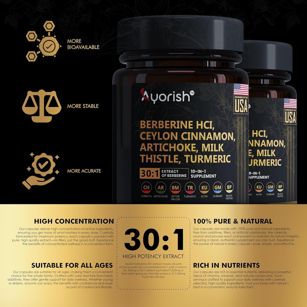 Berberine Supplement – High Strength 7500mg Equivalent – Berberine with Ceylon Cinnamon, Milk Thistle & Turmeric – 120 Vegan Capsules – Non-GMO, USA Formulated 6