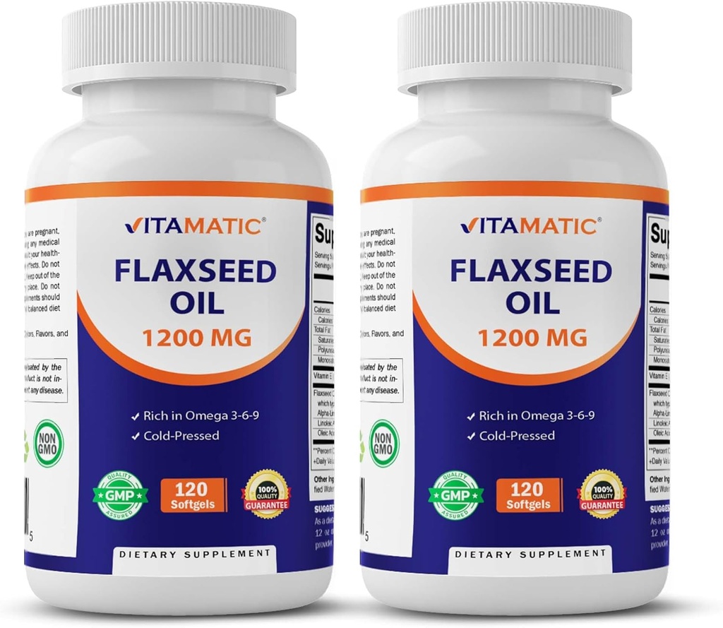 Vitamatic 2 Pack Flaxseed Oil 1200mg 120 from Cold Pressed Flax Seed - 675 mg of ALA Omega 3 Fatty Acids for Improving Heart Health 2