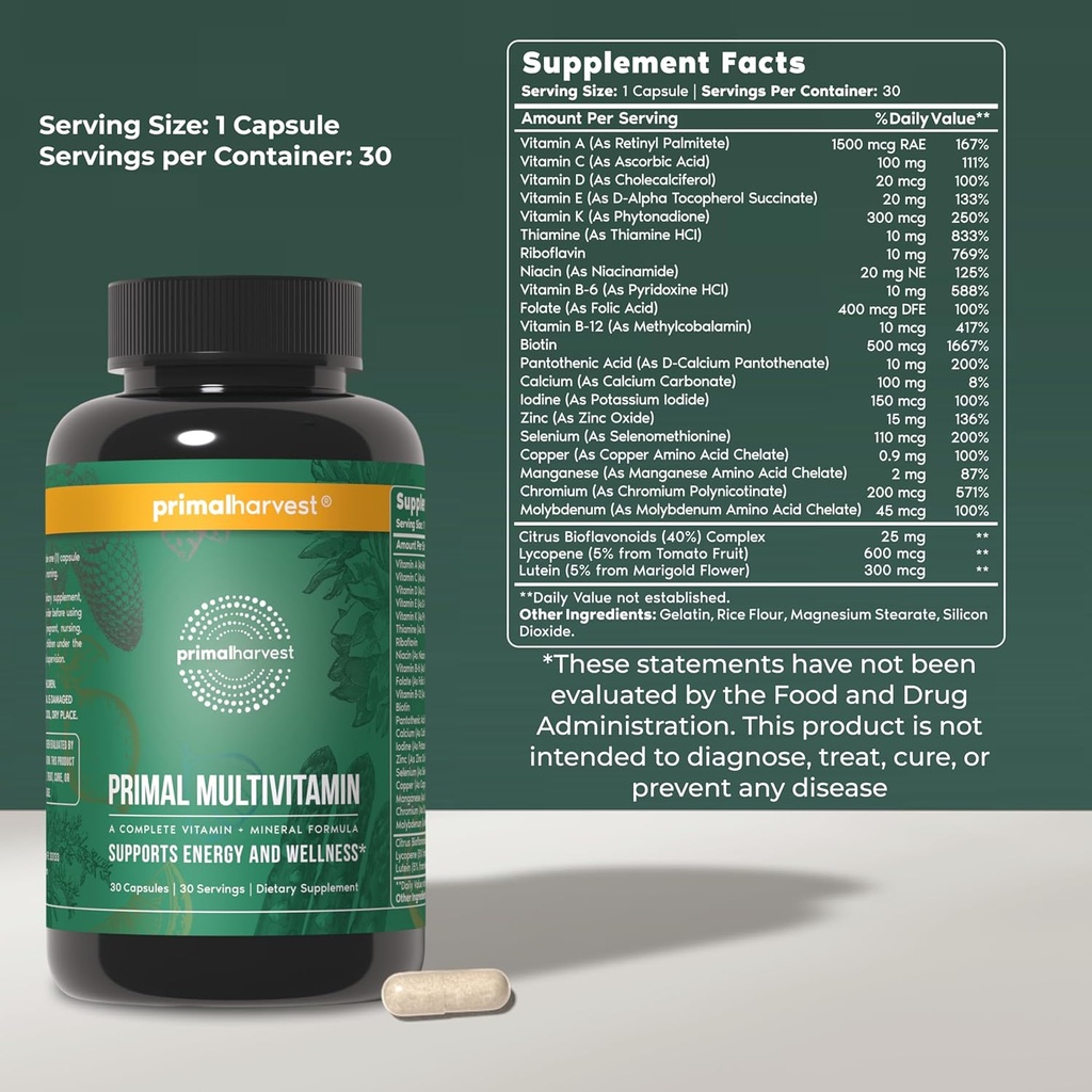 Primal Harvest Gut Restore & Multivitamin Supplements for Women and Men Multi Vitamin Capsules and Colon Cleanse Pills Bundle 4