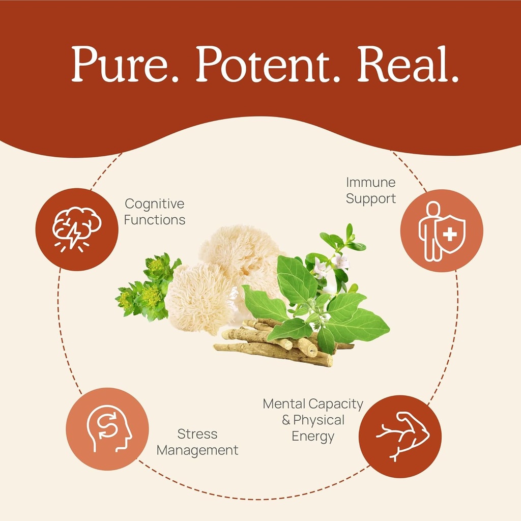 Real Mushrooms RealClarity (60ct) and Lions Mane (120ct) Capsules Bundle - Mushroom Supplement for Brain Health, Mental Clarity, Focus, Cognition & Immune Support - Brain Vitamins w/Ashwagandha 5