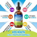 Liquid Calcium Citrate Drops with L-Lysine 500mg, Magnesium & Zinc, Calcium Citrate 600mg Supplement with Vitamin D3 & K2 for Kids & Adults, 2 Fl Oz 4