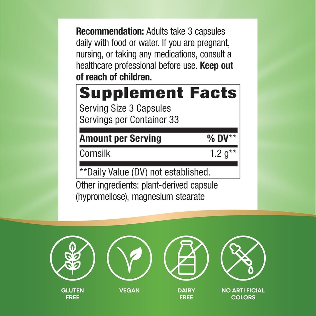 Nature's Way Corn Silk - 1,200 mg per 3-Capsule Serving - Traditional Urinary Health Support* - Corn Silk Dietary Supplement - Vegan & Gluten Free - 100 Vegan Capsules 3