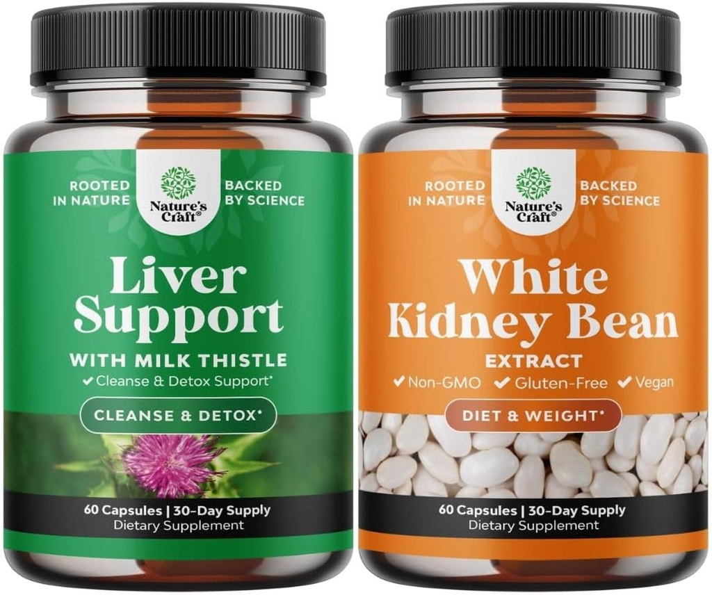 Bundle of Milk Thistle Liver Support Supplement and White Kidney Bean Energy Booster - Herbal Liver Supplement with Silymarin Milk Thistle - Natural Energy Pills and White Bean Extract Supplements 2