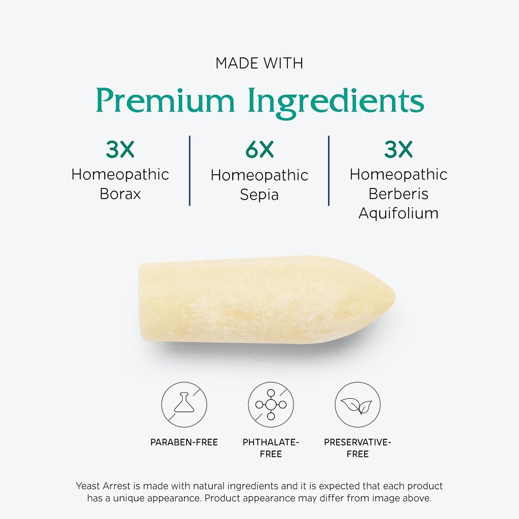 Vitanica Yeast Arrest, Homeopathic Vaginal Suppositories, for Yeast Infection Symptoms, Relieves Burning, Itching & Discharge, with Boric Acid, Tea Tree Oil & Probiotics, Vegan (Pro Logo, 14ct) 4