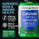 Spring Valley Calcium 600 mg Plus Vitamin D3, 250 Coated Tablets. Bone Health Support Supplement. 800 IU Vitamin D per Tablet Bundle with 45 Diabetes Decoded 6