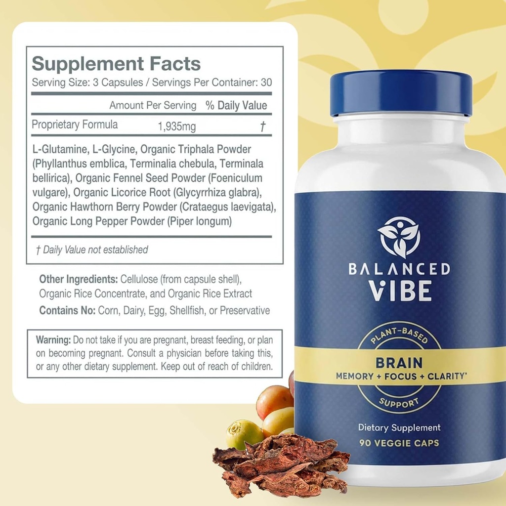 Balanced Vibe Brain Formula | Organic Plant-Based Nootropic for Focus, Clarity & Memory | Organic Lion’s Mane, Ginkgo, Bacopa, Rhodiola, Gotu Kola | Vegan Capsules | 30 Day Supply 5