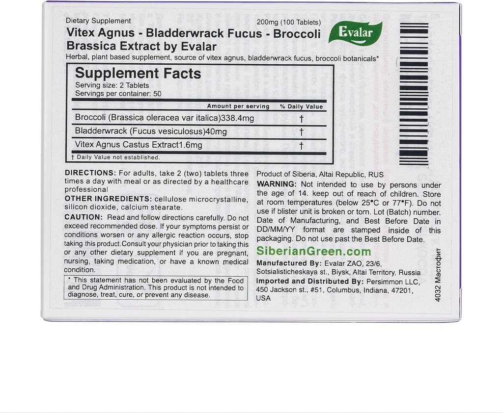 Evalar Vitex Chaste Tree Bladderwrack Fucus Extract Mastofit Herb 100 Tab 4