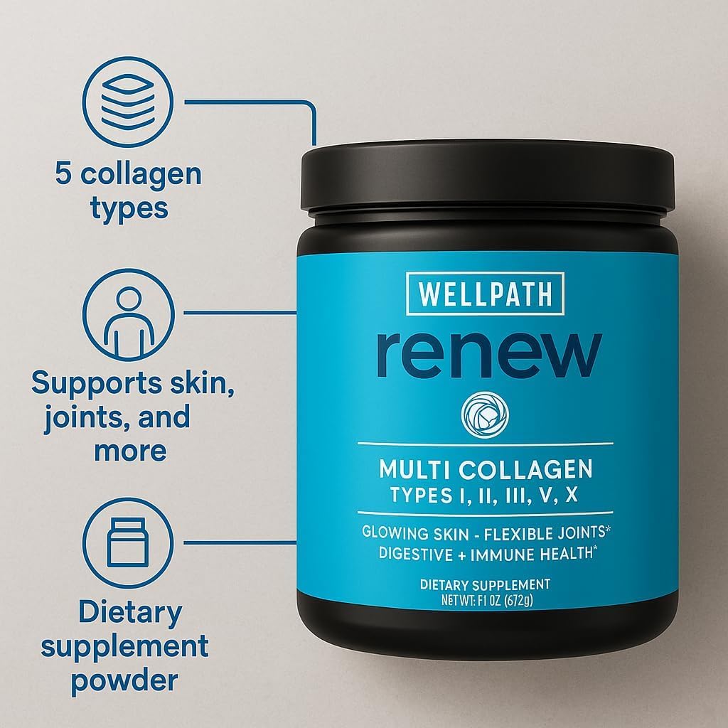 WellPath Renew Multi Collagen Protein Powder for Women | Hair, Nails, Skin | Hydrolyzed Grass-Fed Bovine, Marine, & Chicken Sources Collagen Peptides | Types I, II, III, V, X | 11 oz | 40 Servings 6