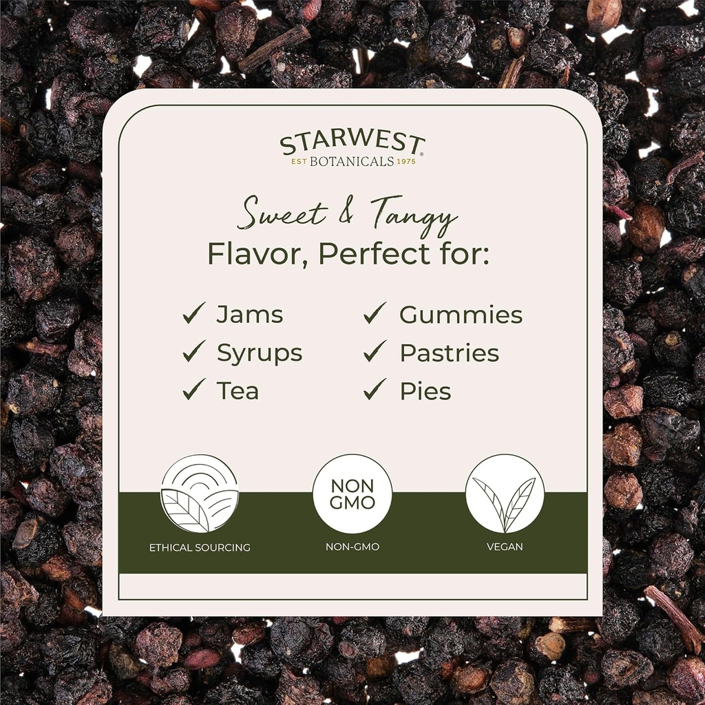 Starwest Botanicals Organic Elderberries - Dried Elderberries for Syrup, Tea, Gummies, & Jam, Natural Immune Support, Certified Kosher, Non-GMO - Bulk 1 lb Bag 4