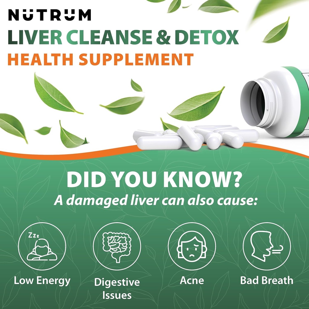 Liver Cleanse and Detox Health Support Supplement by Nutrum, Vegan Liver Formula, Natural Herbal Liver Renewal with Vitamin C, Milk Thistle, Support for Bad Breath, Acne, Low Energy, 60 Capsules 3