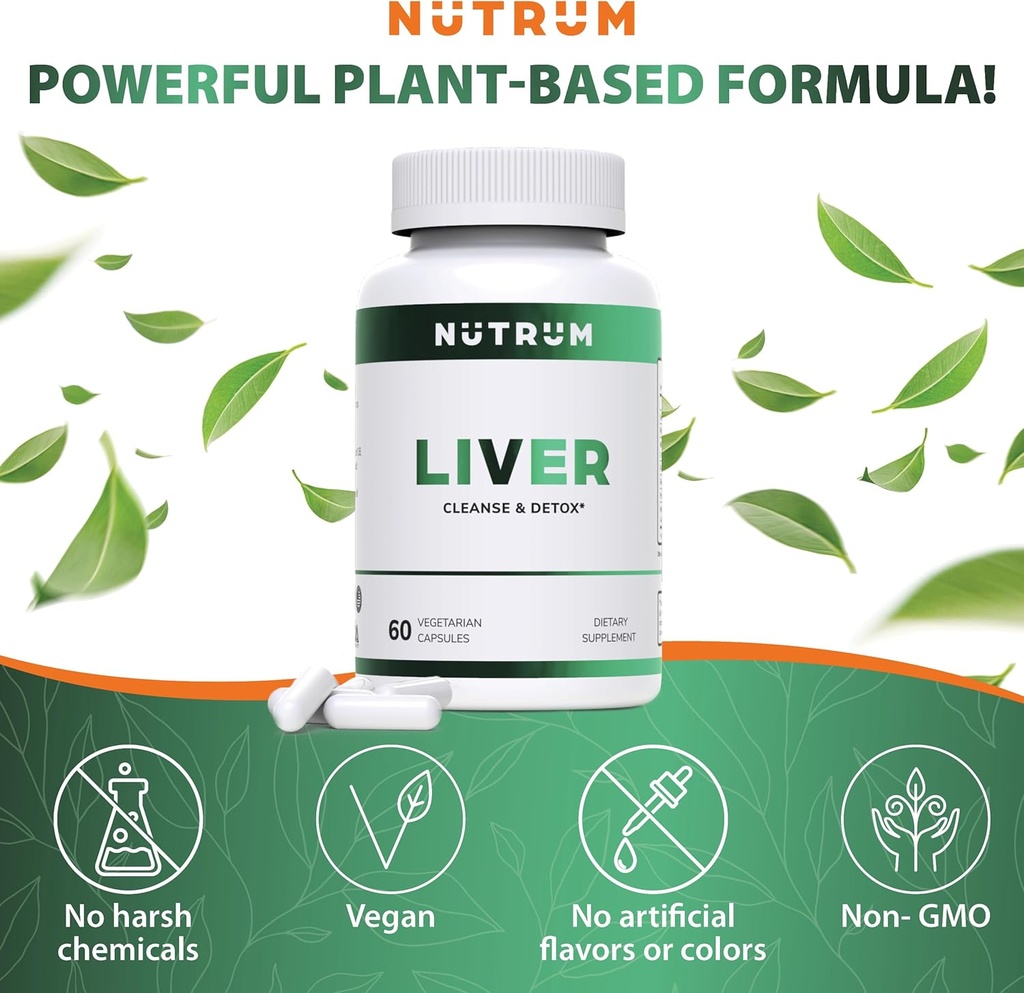 Liver Cleanse and Detox Health Support Supplement by Nutrum, Vegan Liver Formula, Natural Herbal Liver Renewal with Vitamin C, Milk Thistle, Support for Bad Breath, Acne, Low Energy, 60 Capsules 6
