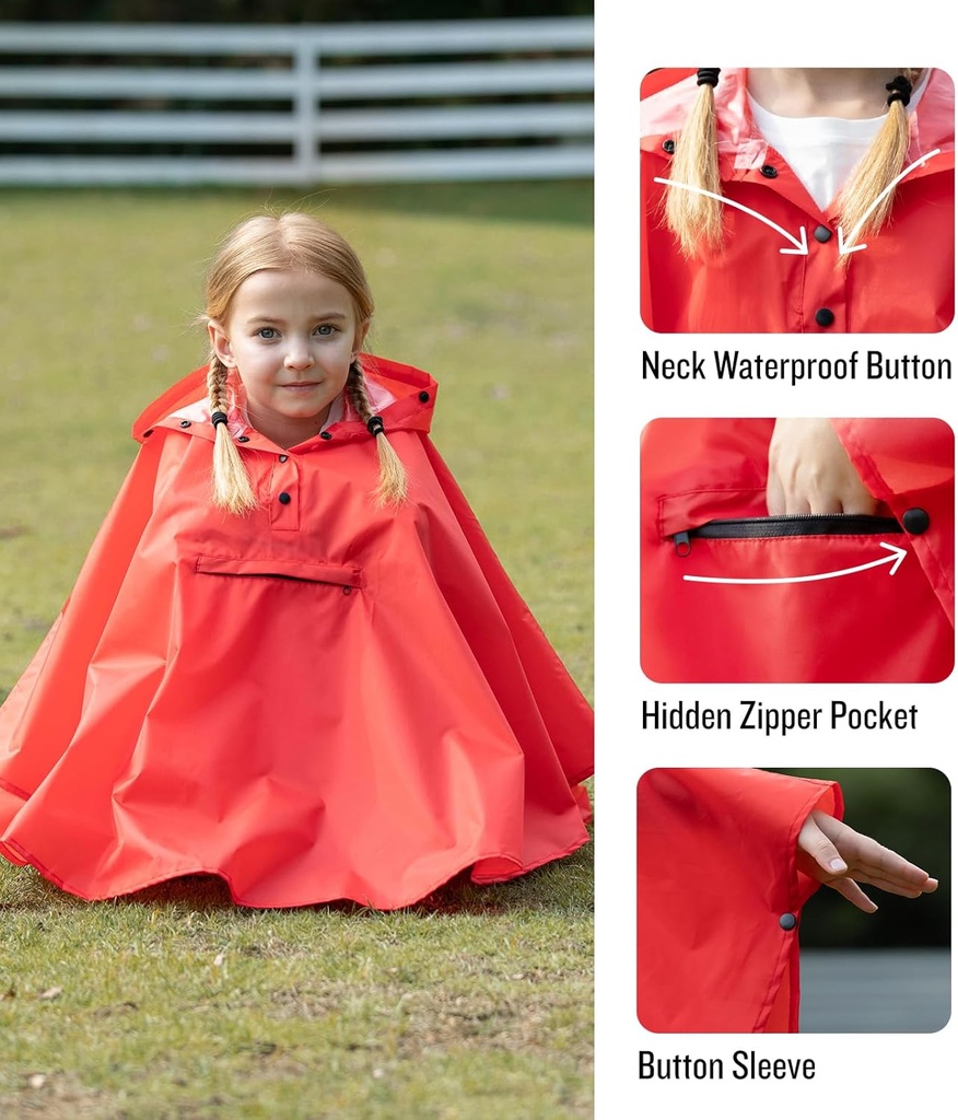 SaphiRose Lightweight Kids Rain Poncho Jacket Waterproof Outwear Rain Coat 5