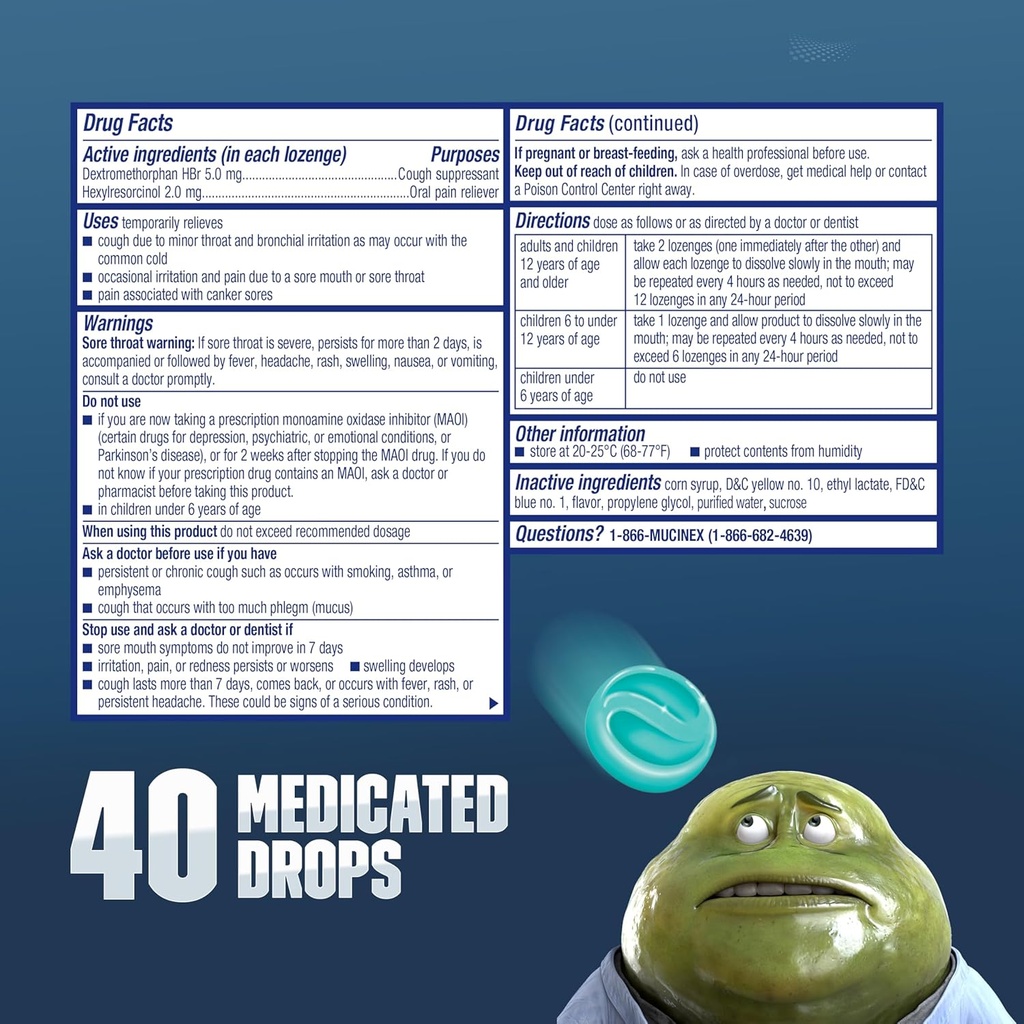 Mucinex InstaSoothe Sore Throat + Cough Relief Alpine Herbs & Mint Flavor, Fast Acting, Cooling Comfort, Powerful Sore Throat Oral Pain Reliever, 40 Medicated Drops 4