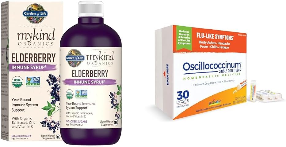 Garden of Life Organics Plant-Based Elderberry Immune Syrup 6.59 fl oz (195 Ml) & Boiron Oscillococcinum for Relief from Flu-Like Symptoms of Body Aches 2
