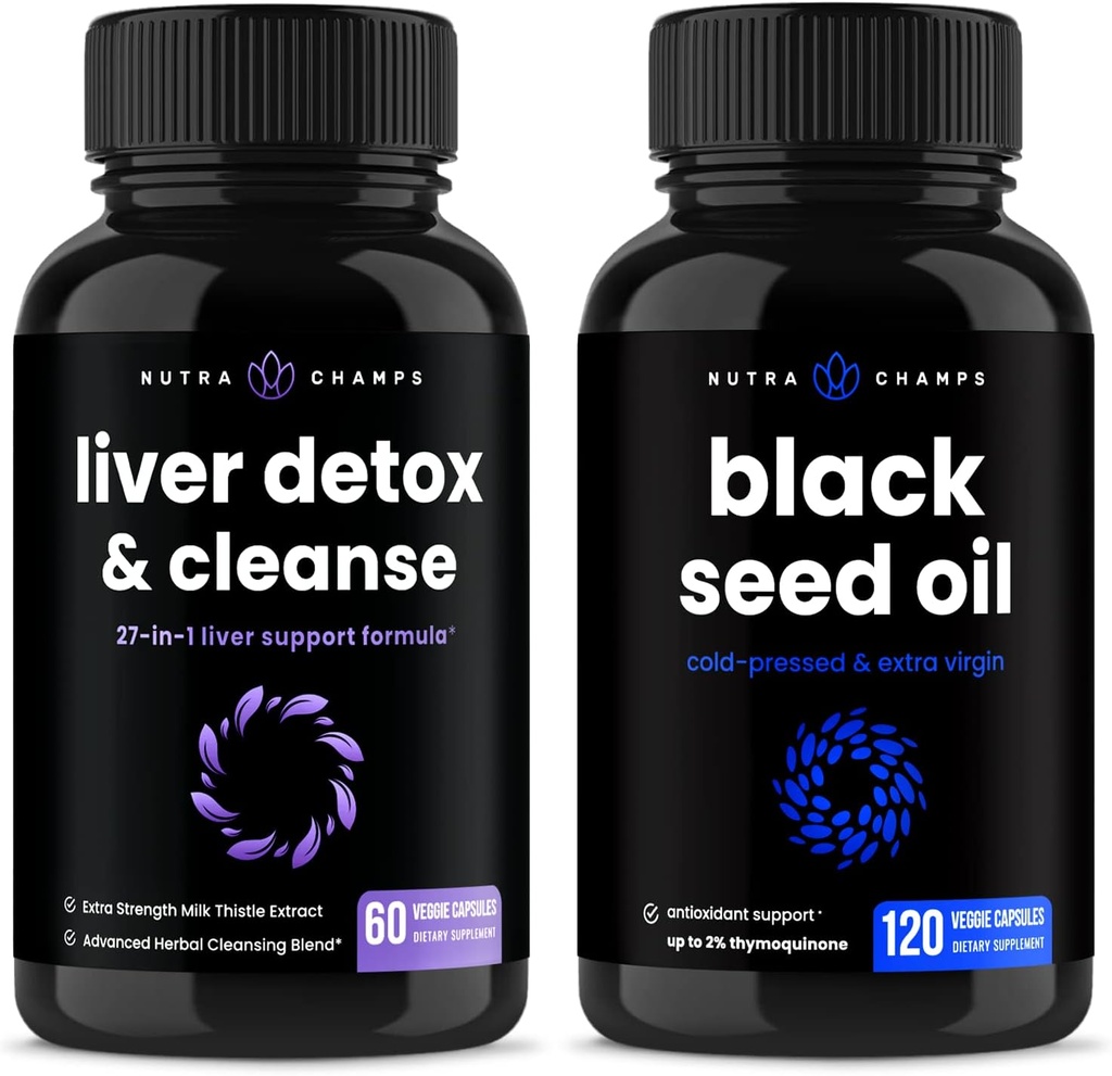 NutraChamps Liver Cleanse Detox and Black Seed Oil Capsules Bundle 2