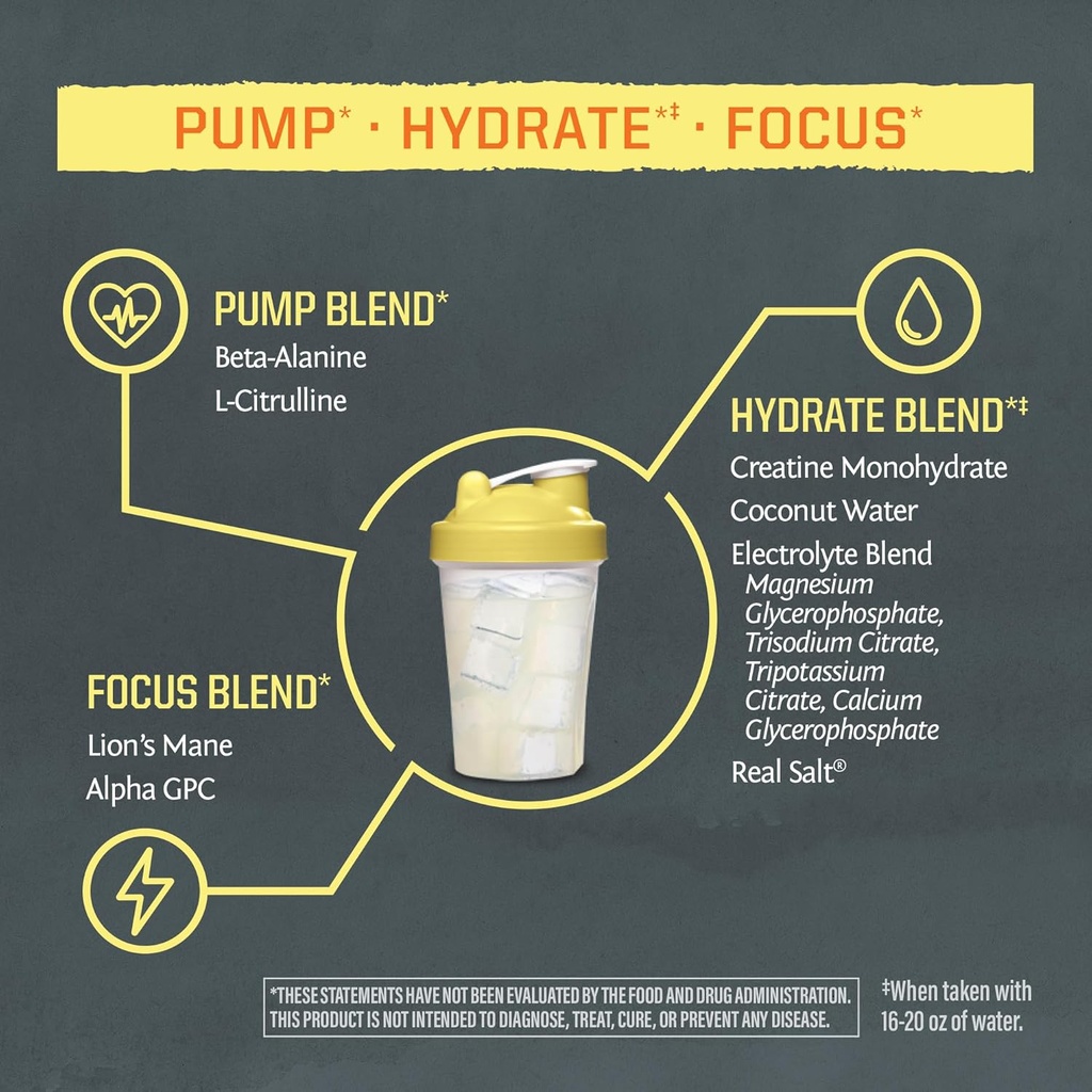 Pre Workout Powder Energy Drink Non-Stim & Caffeine Free | Vegan Plant-Based Supplement | Pump Hydrate Focus Endurance & Strength Builder | Yuzu Mango Flavored 30 Serving Active Preworkout 5