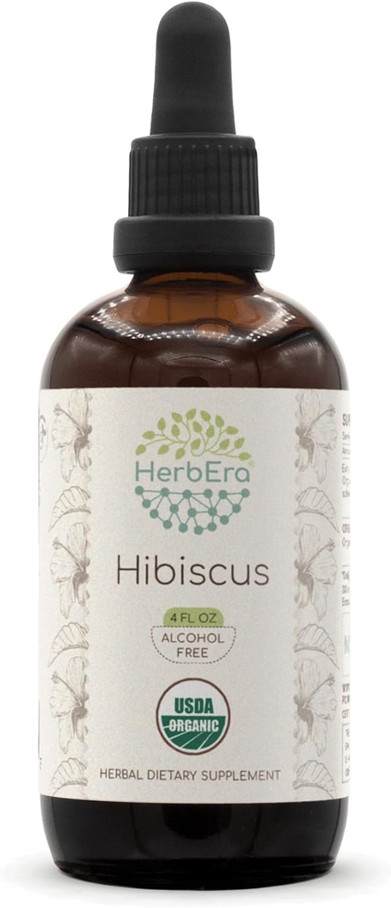 HerbEra Hibiscus B60 USDA Organic Tincture | Alcohol-Free Extract, High-Potency Herbal Drops | Certified Organic Hibiscus (Hibiscus Sabdariffa) Dried Flower (2 oz) 6