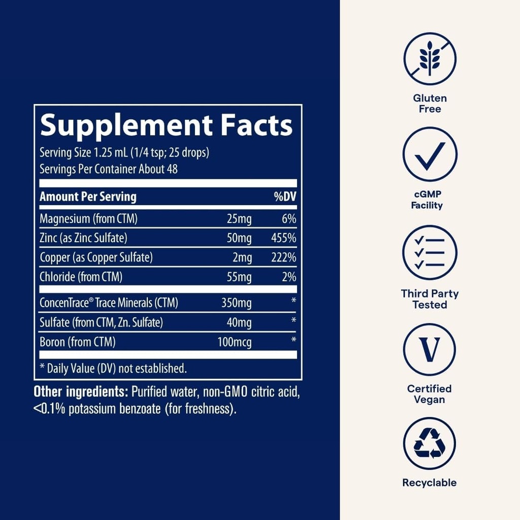 Trace Minerals Ionic Zinc - Immune System Support Supplement - Essential Mineral Supplement with Magnesium, Copper & Chloride - Healthy Skin & Growth Support - 2 fl oz (About 144 Servings) 6