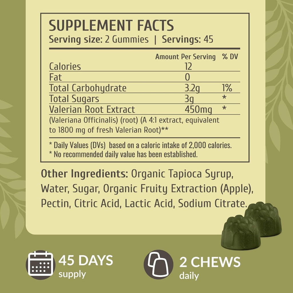 HERBAMAMA Valerian Root Gummies - 1800 mg Valerian Herbs for Relaxation & Calm Support - Vegan, Non-GMO Calming Gummies for Adults - 90 Pectin-Based Apple-Flavored Chews 4