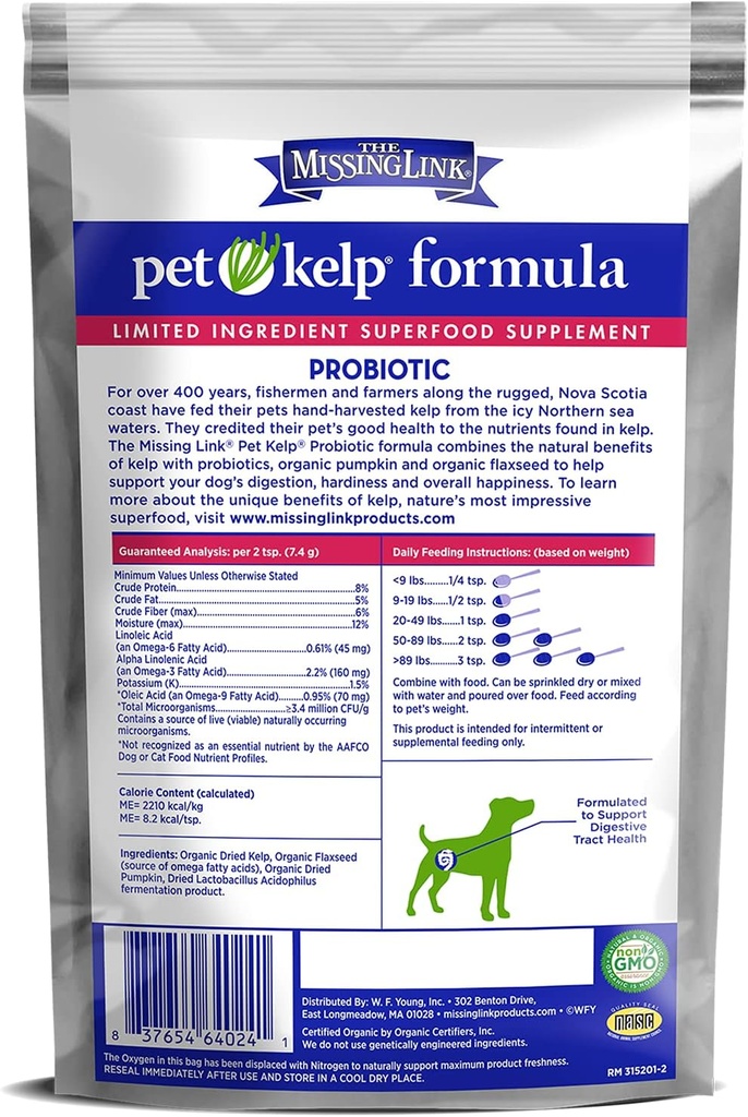 The Missing Link Pet Kelp Canine Probiotic 8oz Superfood Powdered Supplement, Organic & Limited Ingredient Formula for Digestive Health of Dogs 4