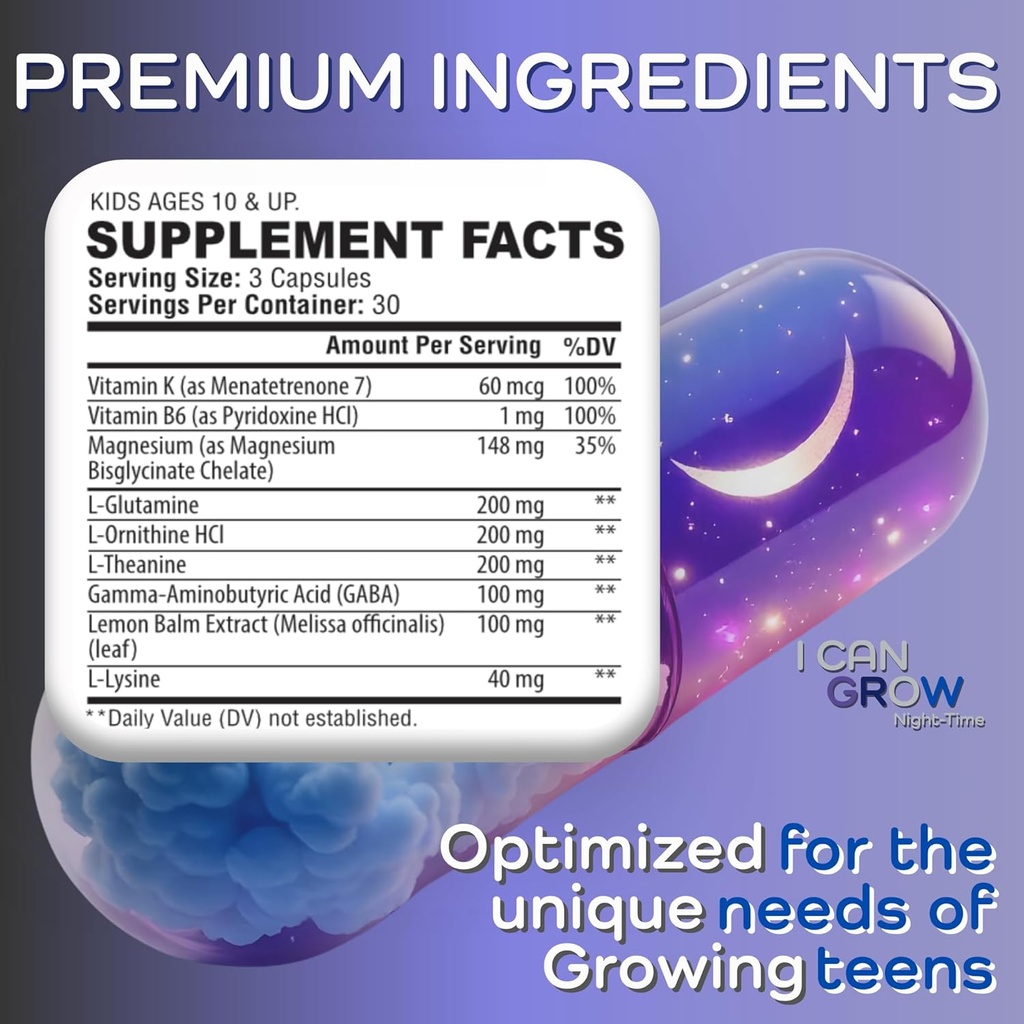 I Can Grow NightTime Kids Vitamins Multivitamin Sleep Aid | Magnesium for Kids with Magnesium Bisglycinate | Natural Calm & Recovery | magnesio complex | Vitaminas para Niños con Glicinato de Magnesio 3