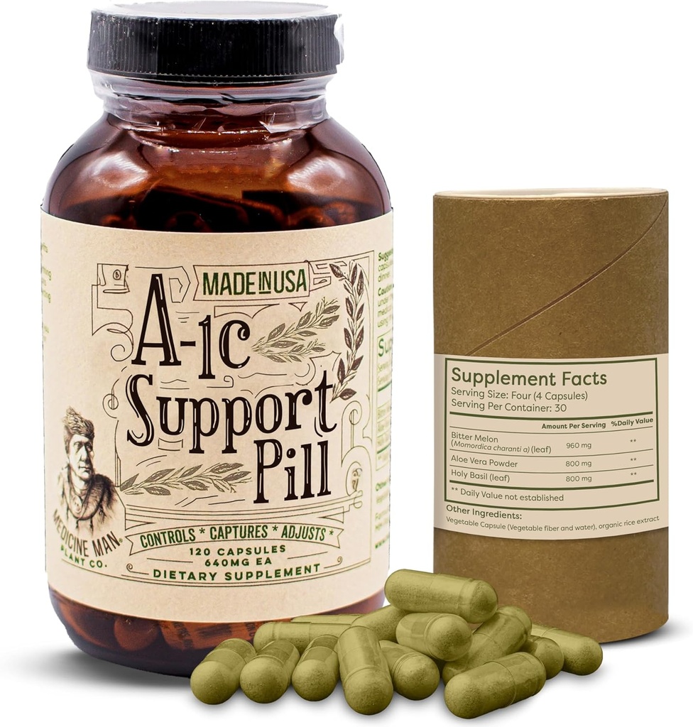 A-1C Support 120 Capsules - Natural and Organic with Bitter Melon, Holy Basil, and Aloe Vera Extract - Non-GMO and Herbal Formula 2