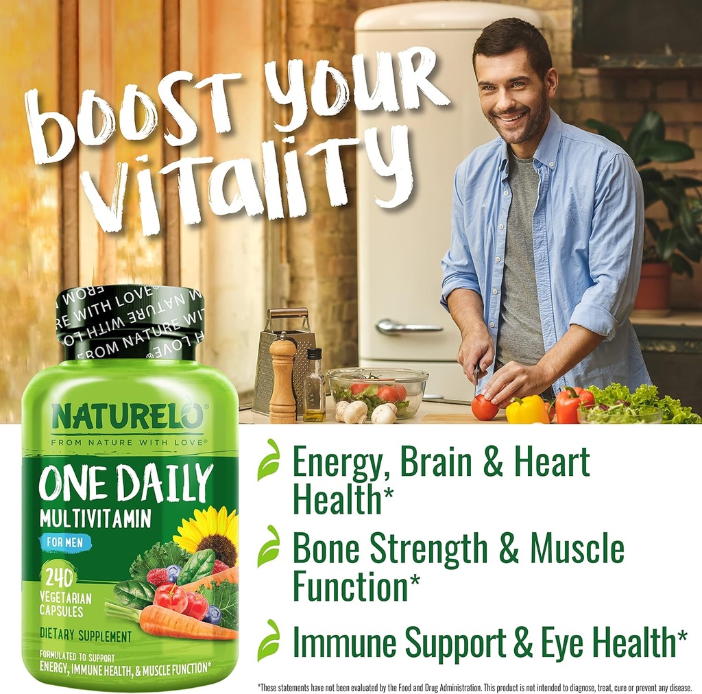 NATURELO Mens Multivitamins - One Daily Multivitamin for Men with Vitamins, Minerals & Organic Whole Foods, Boost Energy & Health, Non-GMO, 240 Vegetarian Capsules 3
