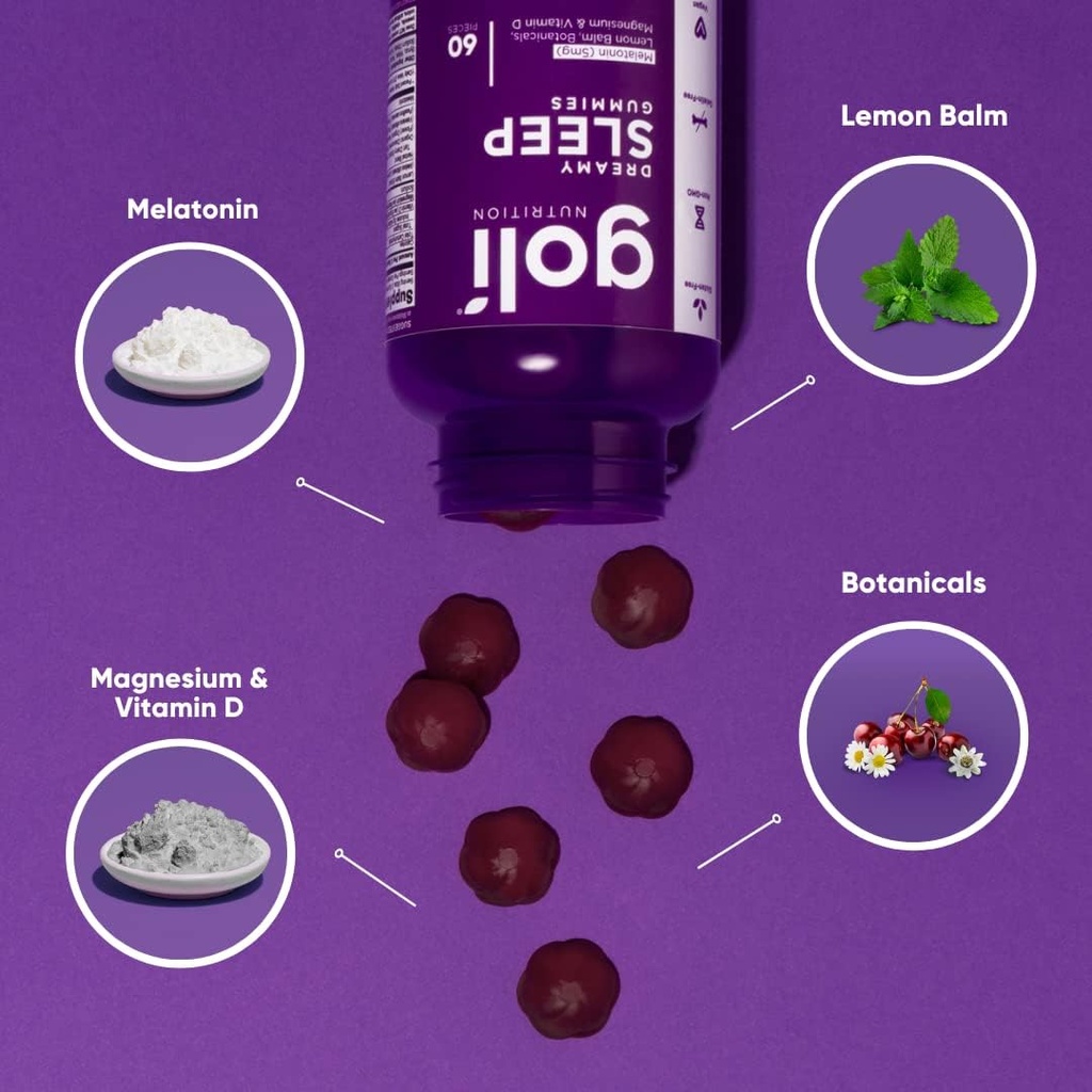 Goli Dreamy Sleep Gummy - 60 Count (Pack of 2) - Melatonin, Vitamin D, Magnesium, and Lemon Balm Extract - Gelatin-Free, Gluten-Free, Vegan & Non-GMO 4