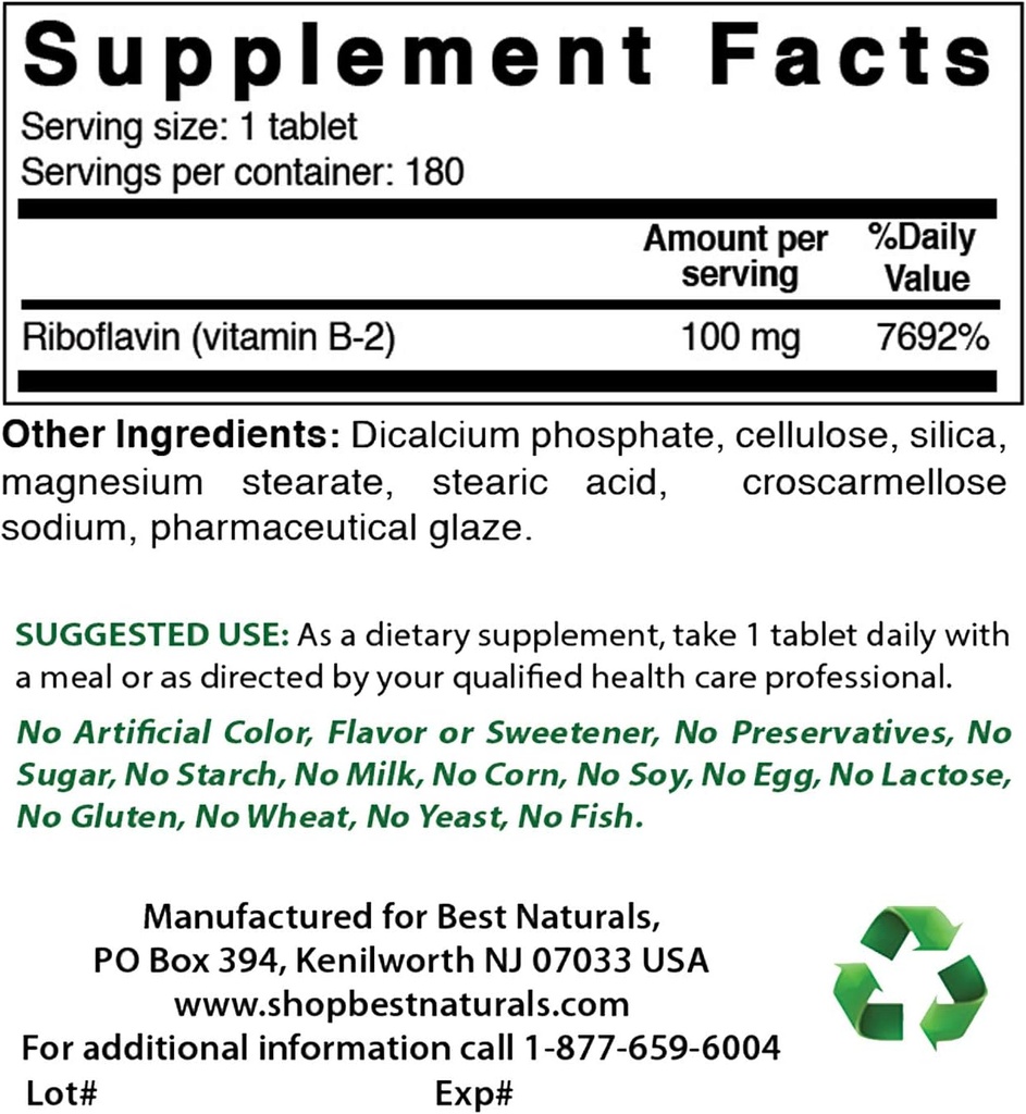 Best Naturals Vitamin B2 (Riboflavin) 100 mg & COQ10 100 mg 2