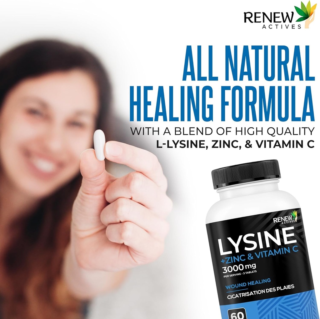 Renew Actives L-Lysine 1000 mg per Serving with Zinc & Vitamin C – Supports Immune Function, Collagen Formation, Antioxidant Support, & Healthy Skin, Hair, & Nails – Made in Canada – 60 Tablets 5