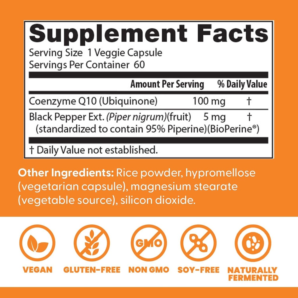 Doctor's Best High Absorption CoQ10 with BioPerine, Vegan, Gluten Free, Naturally Fermented, Heart Health & Energy Production, 100 mg 60 Veggie Caps 4