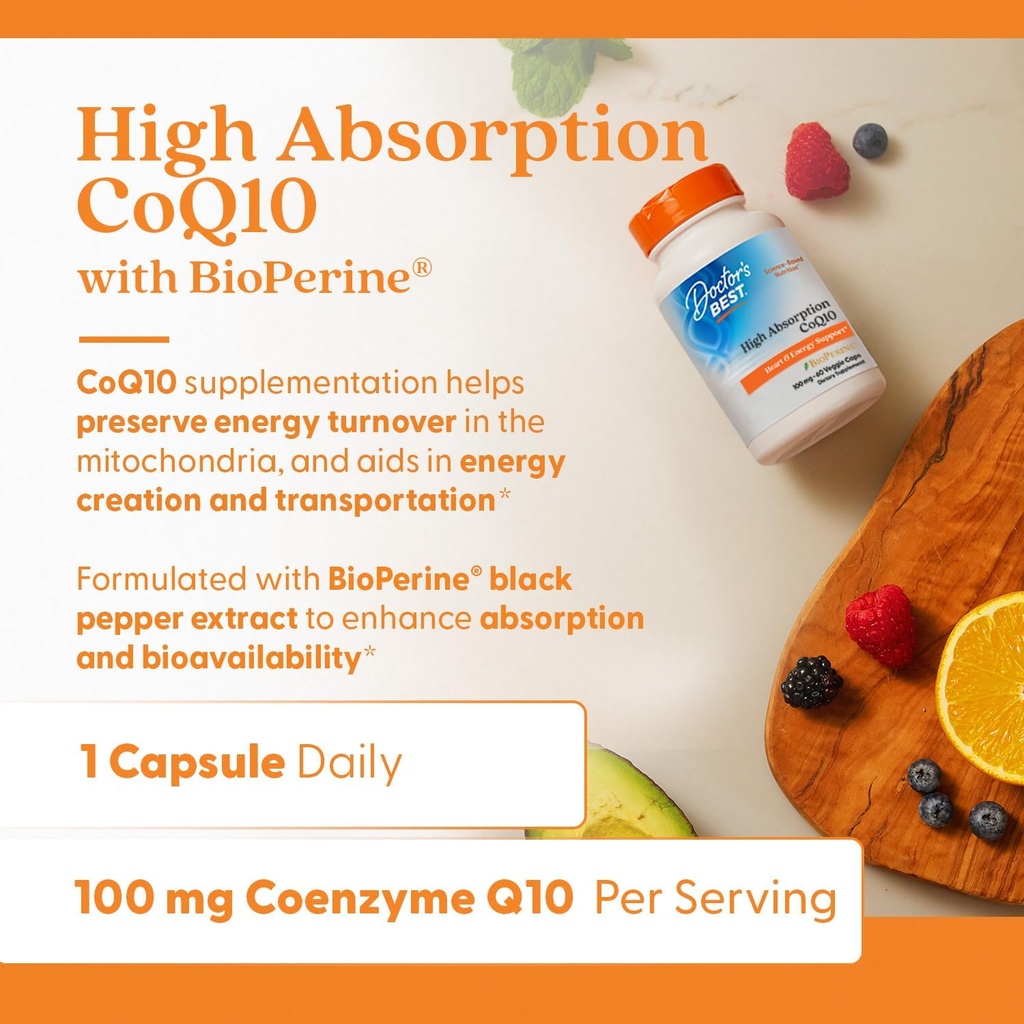 Doctor's Best High Absorption CoQ10 with BioPerine, Vegan, Gluten Free, Naturally Fermented, Heart Health & Energy Production, 100 mg 60 Veggie Caps 5