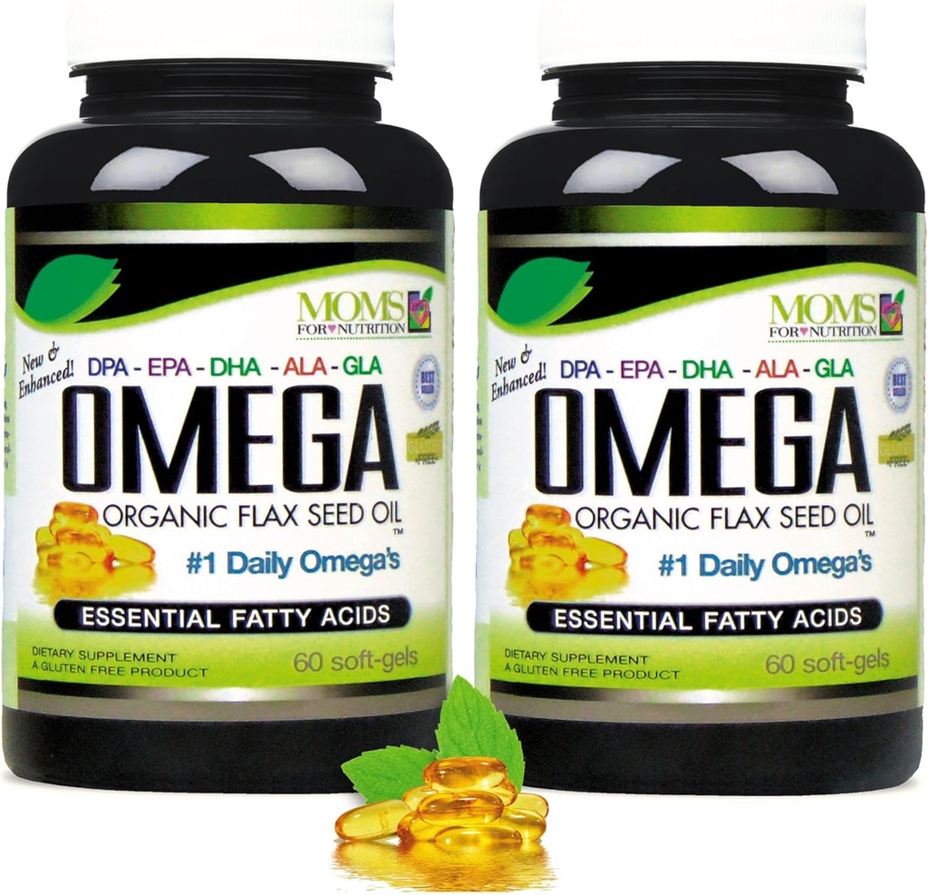 Natural Omega 3-6-9 Blend with DPA, EPA, DHA, ALA and GLA - Organic Flax Seed and Wild Caught Fish Oil - Over 2,800 Milligram Strength - Gluten Free - Made in The USA - 60 SoftGels (Pack of 2) 2