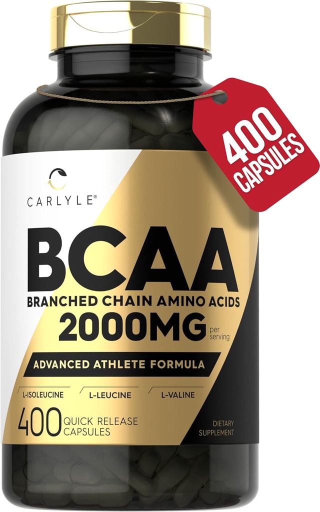 Carlyle BCAA Capsules | 2000mg | 400 Powder Pills | Amino Acids Supplement Blend | for Women and Men | with L-Isoleucine, L-Leucine, L-Valine | Non-GMO and Gluten Free 2