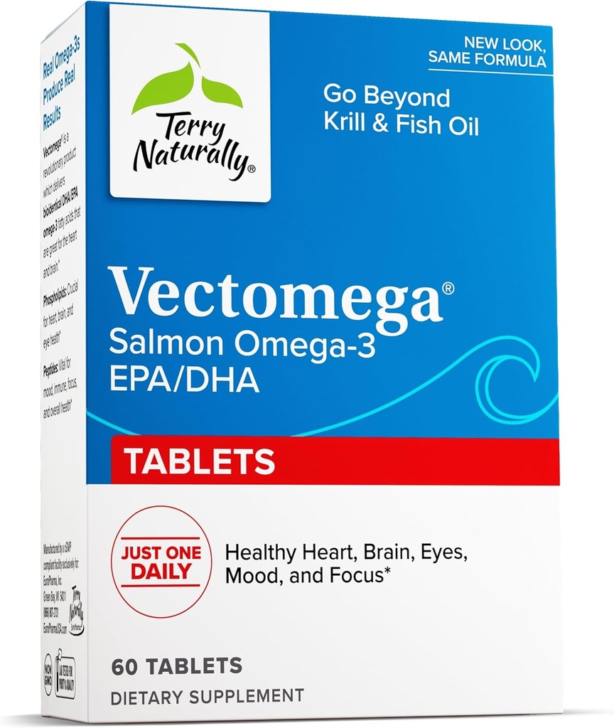 Terry Naturally Vectomega - Supplement with EPA & DHA - Omega-3 Tablets for Brain & Heart Health Support - Nutritional Supplement with Essential Fatty Acids & Peptides - 60 Tablets 2