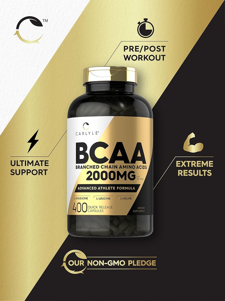 Carlyle BCAA Capsules | 2000mg | 400 Powder Pills | Amino Acids Supplement Blend | for Women and Men | with L-Isoleucine, L-Leucine, L-Valine | Non-GMO and Gluten Free 5