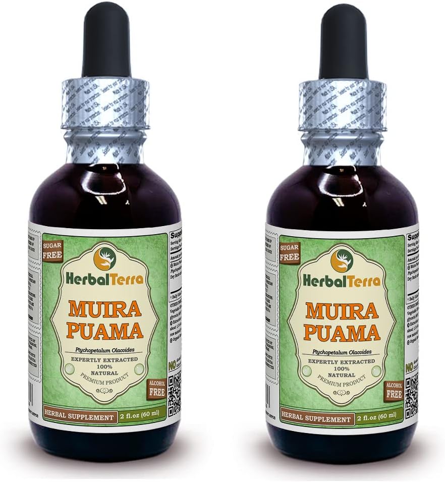 Muira Puama (Ptychopetalum Olacoides) Glycerite, Organic Alcohol-Free Liquid Extract (Brand Name: HerbalTerra, Proudly Made in USA) 4 fl.oz (120 ml) 5